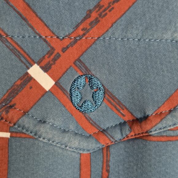 Twist Teal Red Abstract Plaid Vest Sz Med Fleece Lined Pockets Cabin Cottage SEE - Picture 5 of 9